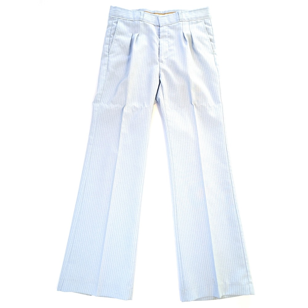 Vintage Angels Flight Tobias Kotzin Light Blue Pinstripe Flare Pants Mens 30x31
